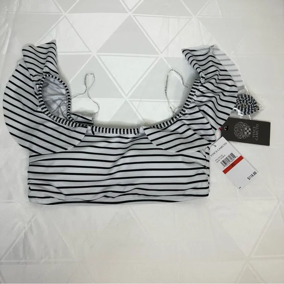 Vince Camuto  2 Pice White and Black Swimsuit  Stripe Bikini Size XS New - Picture 8 of 9
